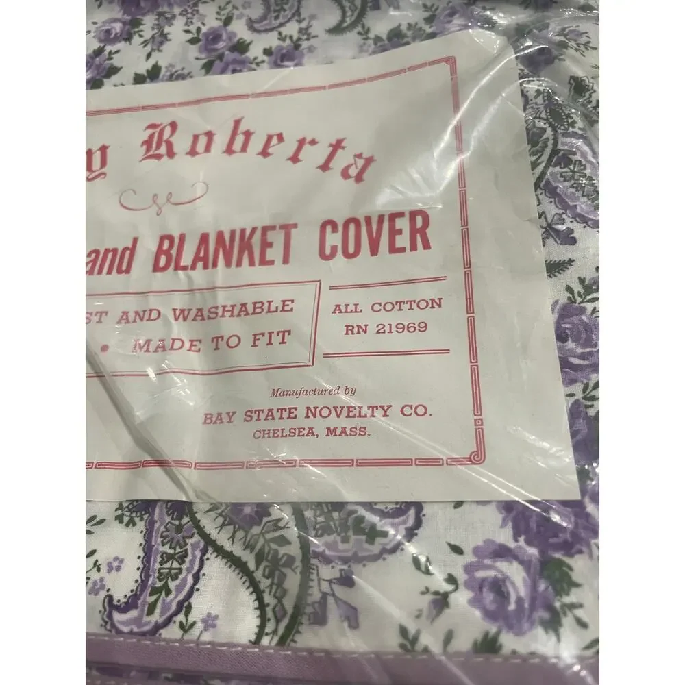 VTG NIP Lady Roberta Comforter Blanket Cover 80x80 Percale Floral Purple Cotton